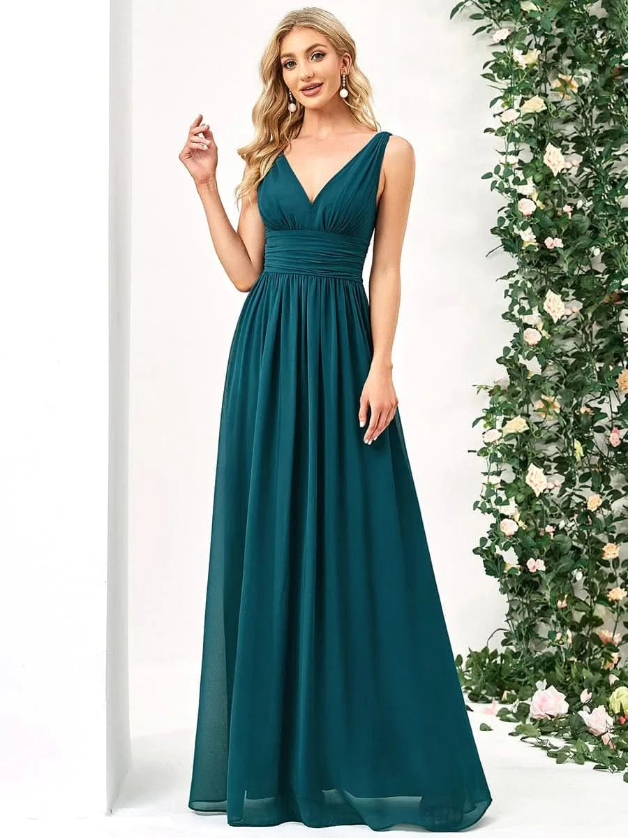 Größe Nach Maß Damen V-Ausschnitt Lange Chiffon Abendkleider Festkleider 09016