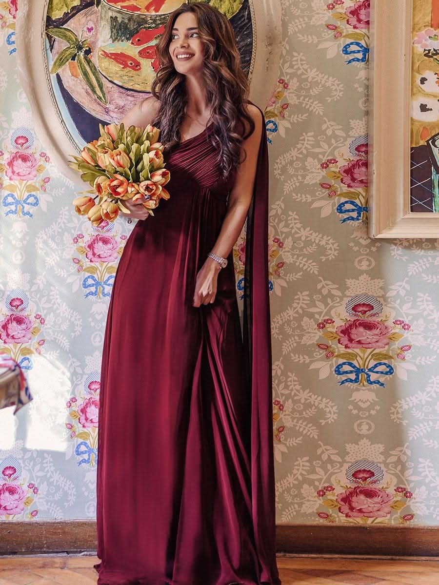 Größe Nach Maß Lange One Shoulder Chiffon Abendkleider Festkleider 09816