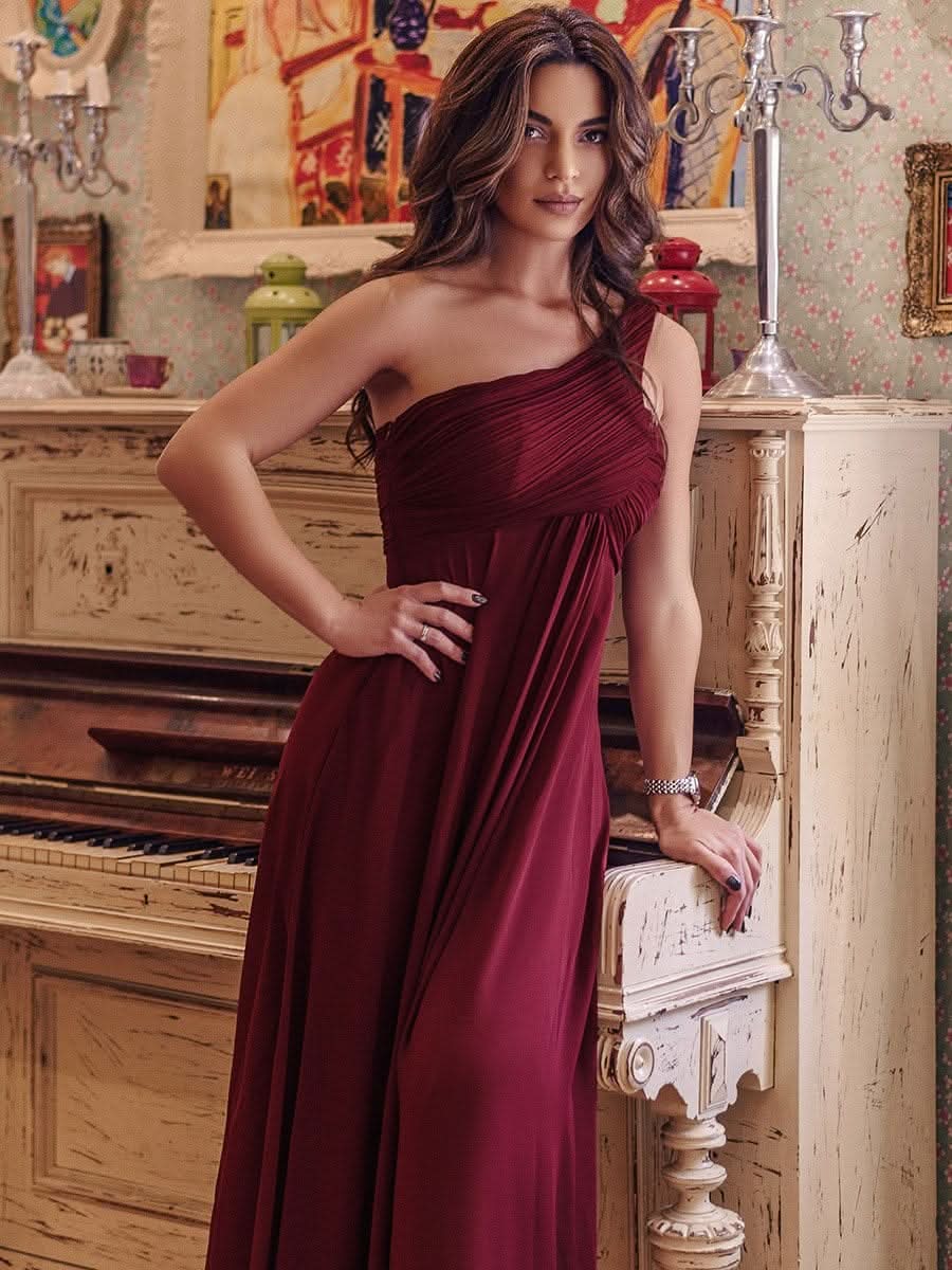 Größe Nach Maß Lange One Shoulder Chiffon Abendkleider Festkleider 09816