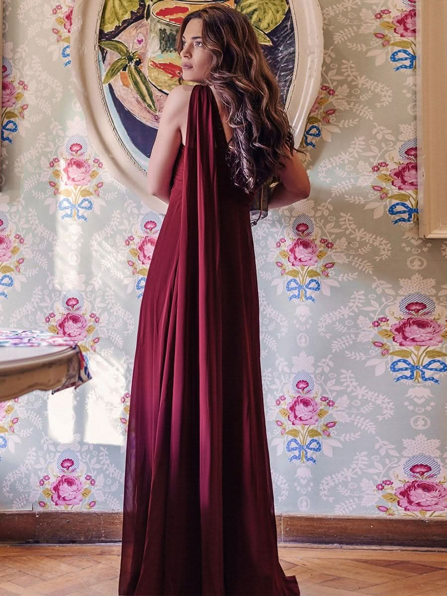 Größe Nach Maß Lange One Shoulder Chiffon Abendkleider Festkleider 09816