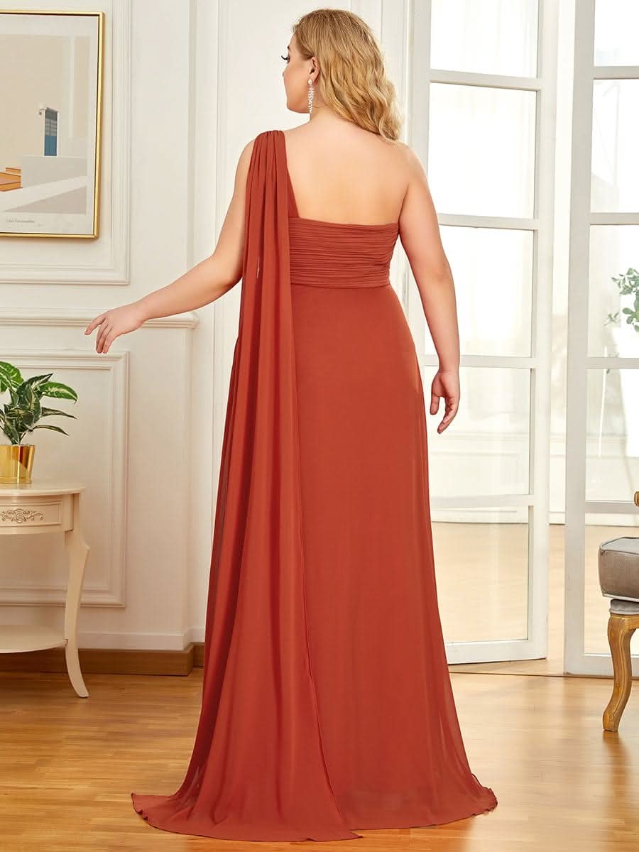 Größe Nach Maß Lange One Shoulder Chiffon Abendkleider Festkleider 09816