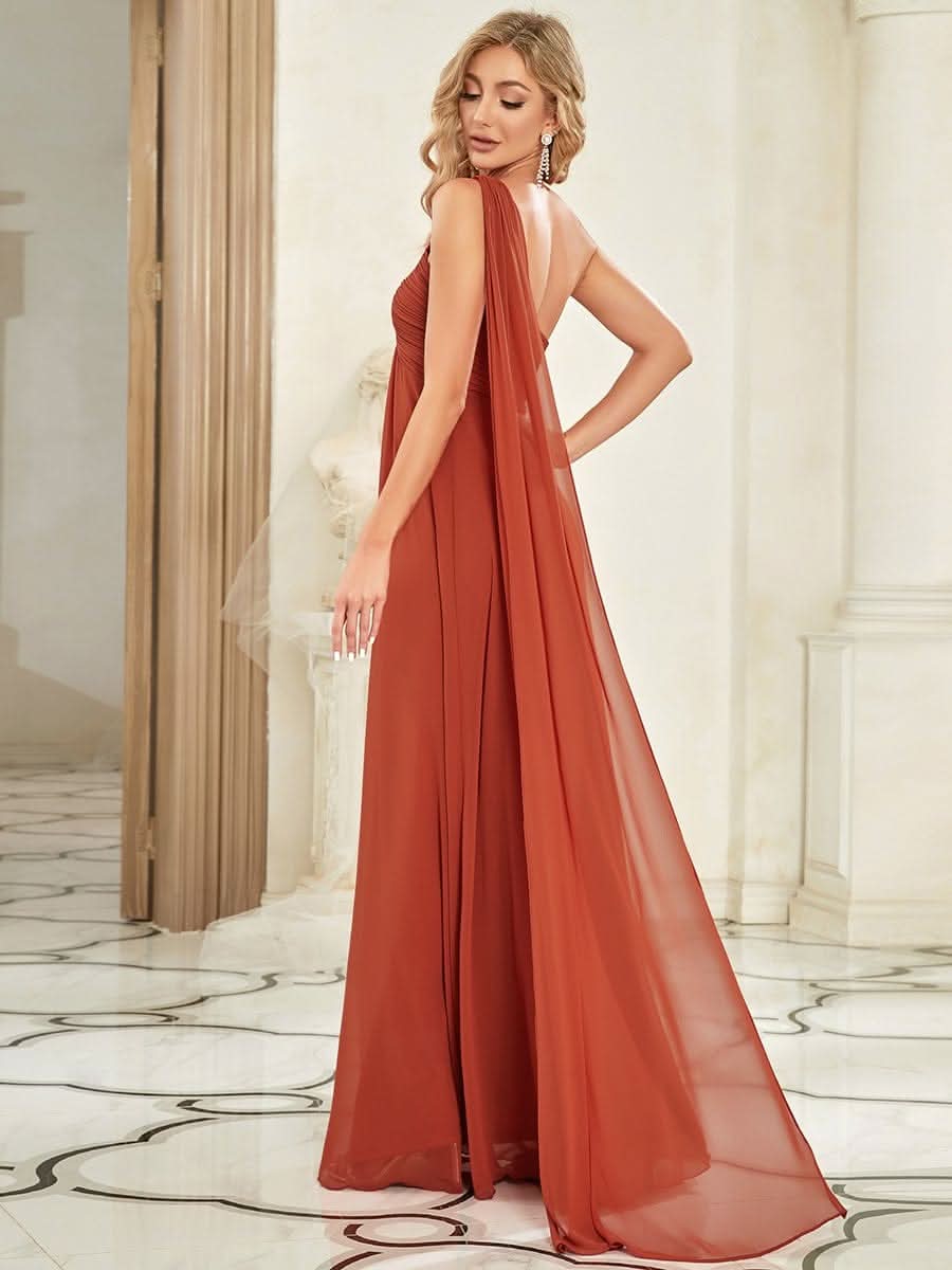 Größe Nach Maß Lange One Shoulder Chiffon Abendkleider Festkleider 09816