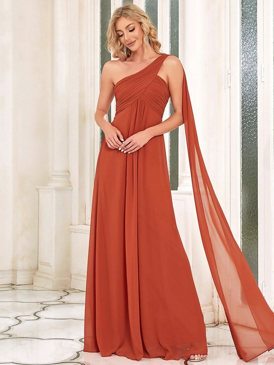 Größe Nach Maß Lange One Shoulder Chiffon Abendkleider Festkleider 09816
