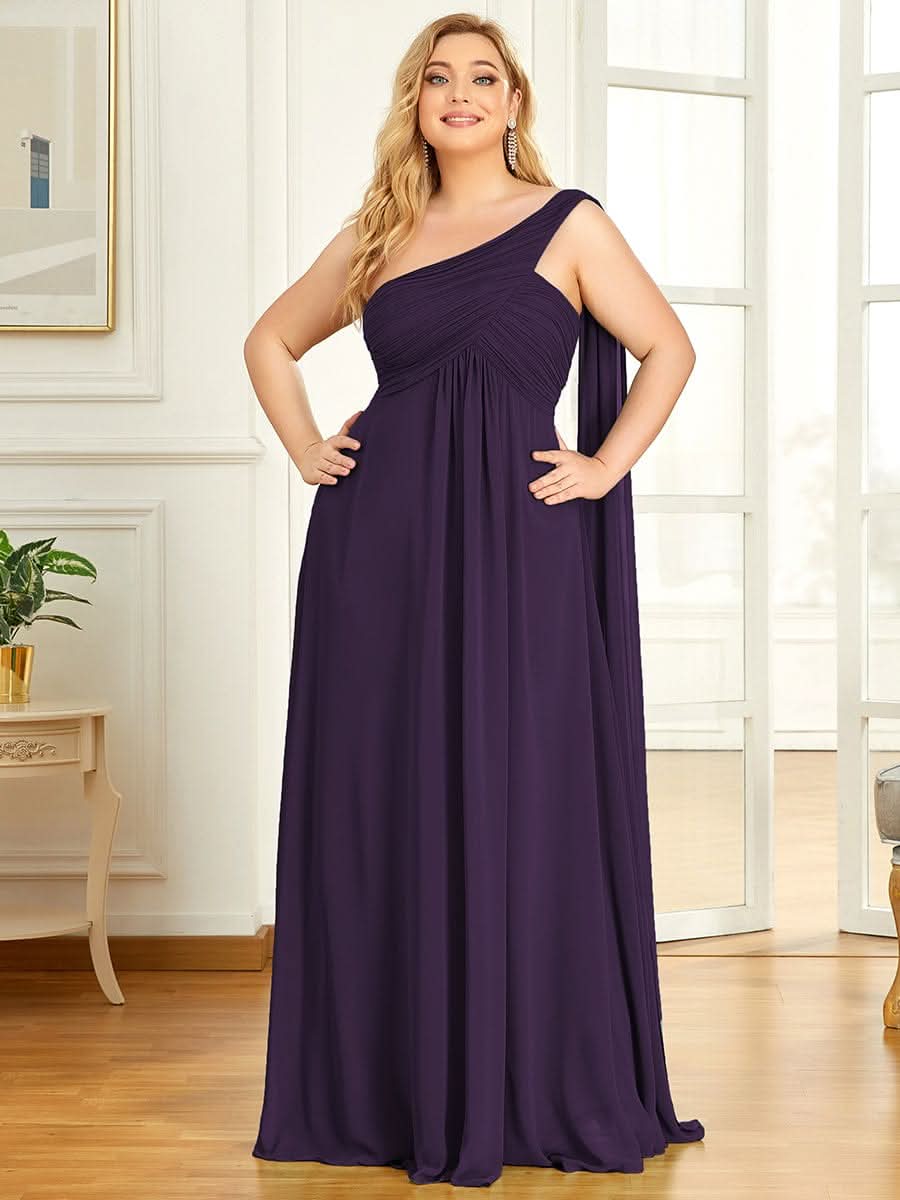 Größe Nach Maß Lange One Shoulder Chiffon Abendkleider Festkleider 09816