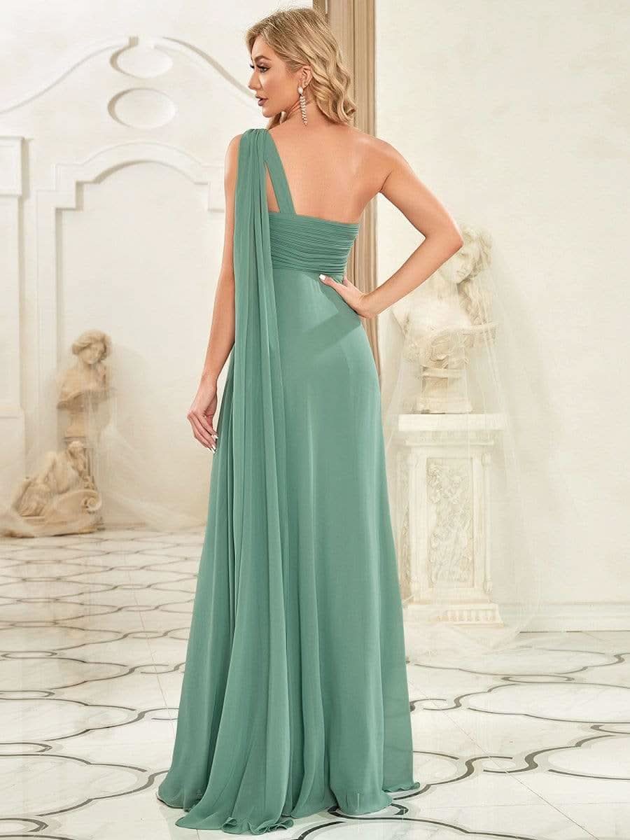Größe Nach Maß Lange One Shoulder Chiffon Abendkleider Festkleider 09816