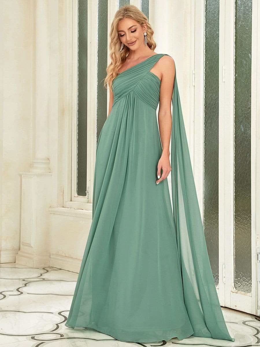 Größe Nach Maß Lange One Shoulder Chiffon Abendkleider Festkleider 09816