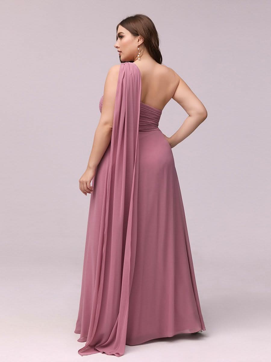 Größe Nach Maß Lange One Shoulder Chiffon Abendkleider Festkleider 09816