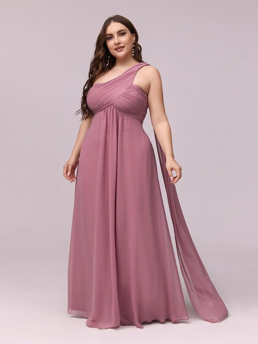 Größe Nach Maß Lange One Shoulder Chiffon Abendkleider Festkleider 09816