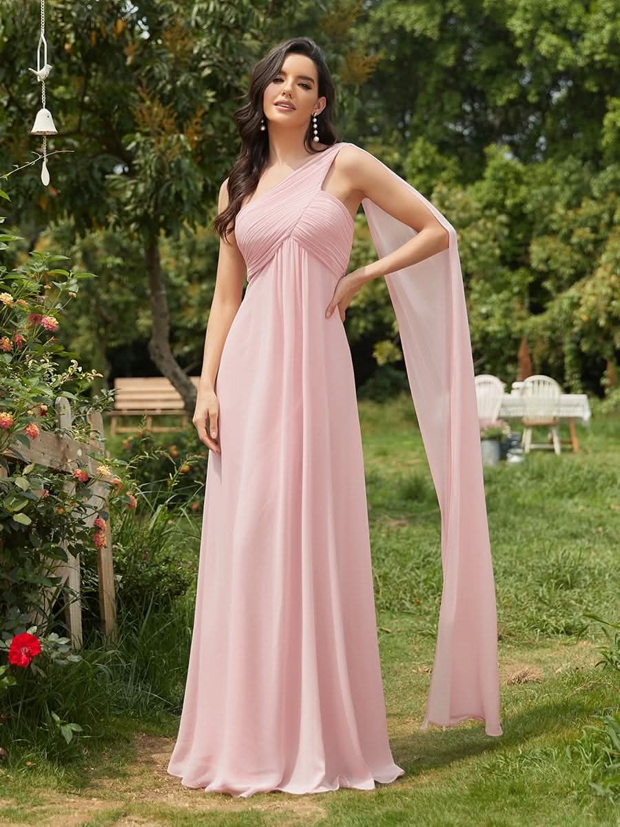 Größe Nach Maß Lange One Shoulder Chiffon Abendkleider Festkleider 09816