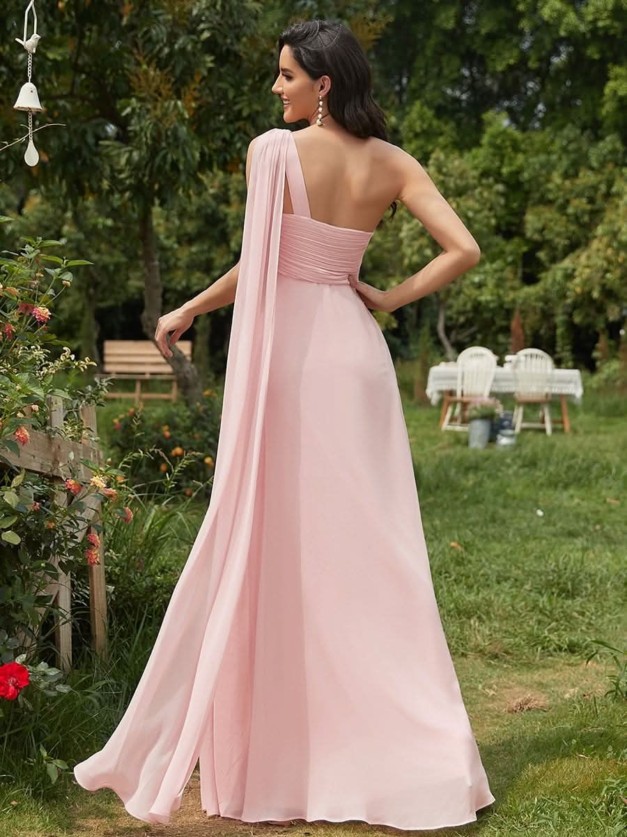 Größe Nach Maß Lange One Shoulder Chiffon Abendkleider Festkleider 09816