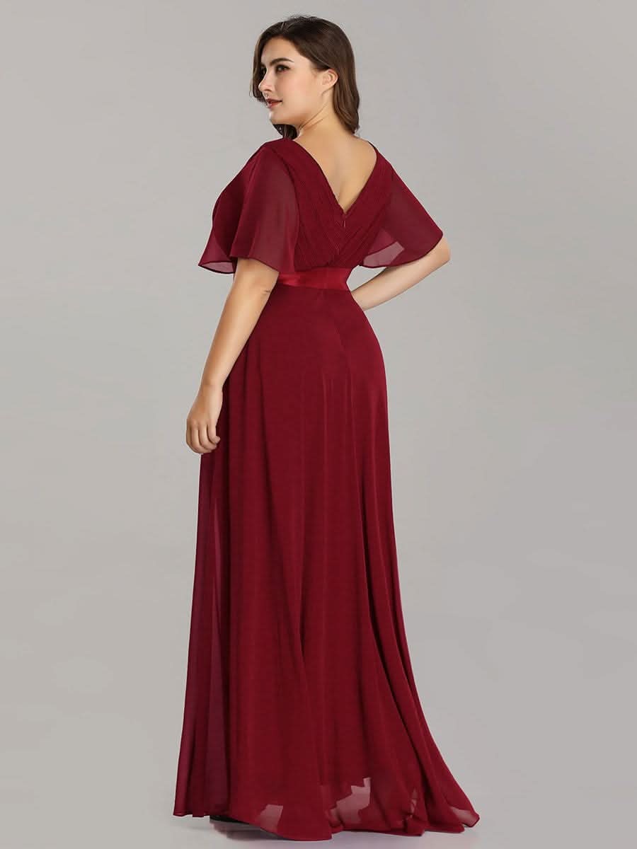 Damen V-Ausschnitt Lange Chiffon Abendkleider mit Schleppe #Farbe_Burgundy Damen V-Ausschnitt Lange Chiffon Abendkleider mit Schleppe #Farbe_Burgundy