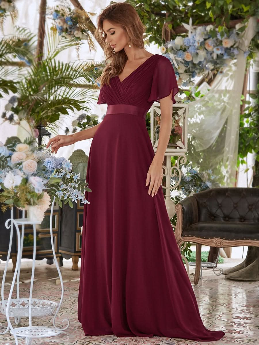 Größe Nach Maß Damen V-Ausschnitt Lange Chiffon Abendkleider mit Schleppe 09890