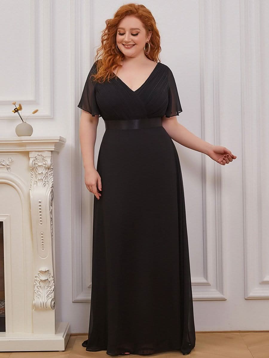 Damen V-Ausschnitt Lange Chiffon Abendkleider mit Schleppe #Farbe_Schwarz Damen V-Ausschnitt Lange Chiffon Abendkleider mit Schleppe #Farbe_Schwarz
