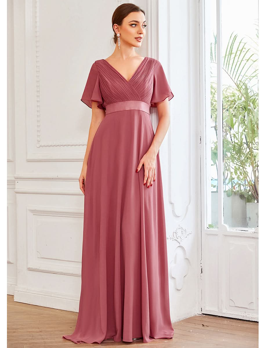 Größe Nach Maß Damen V-Ausschnitt Lange Chiffon Abendkleider mit Schleppe 09890