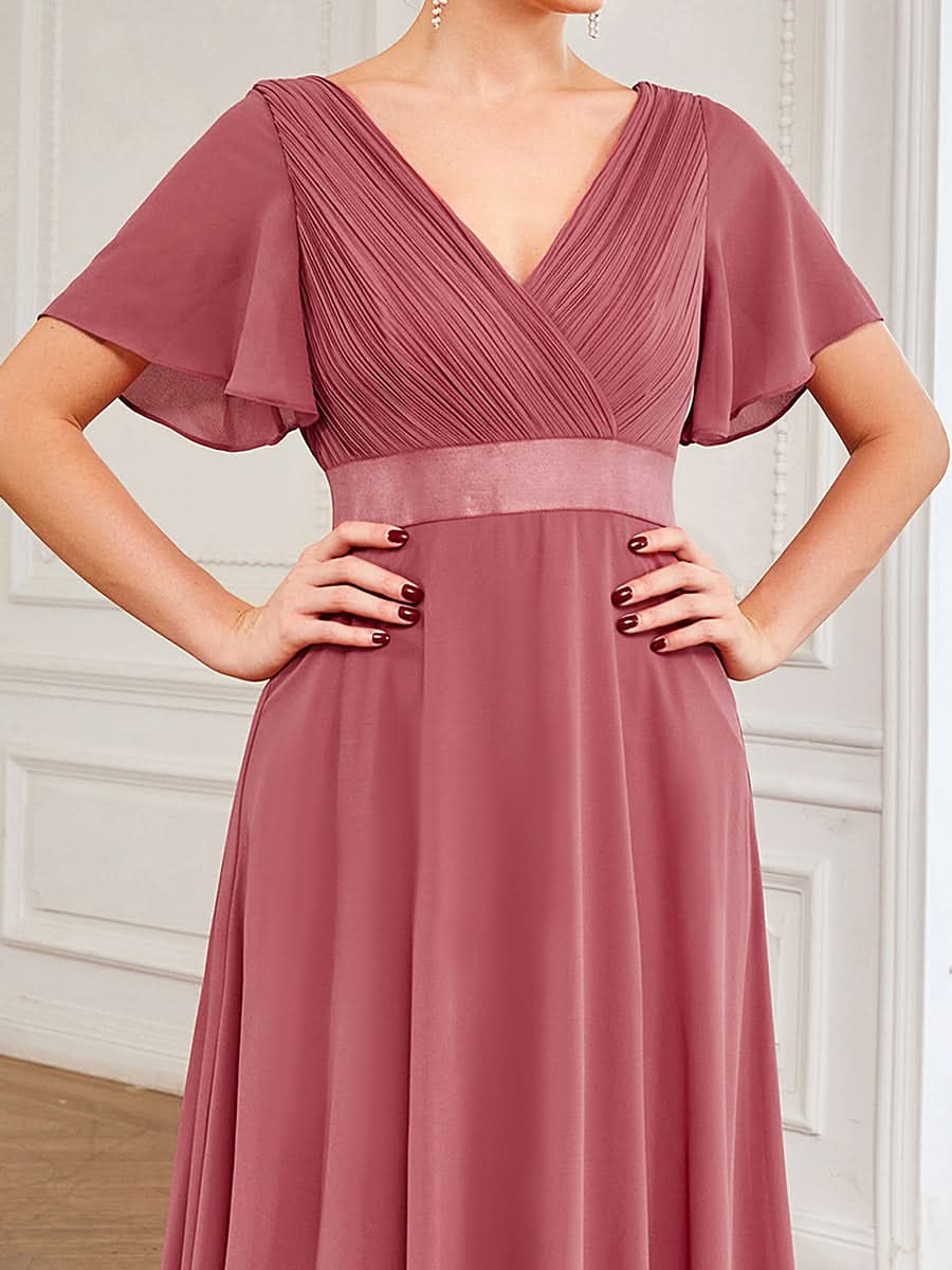 Größe Nach Maß Damen V-Ausschnitt Lange Chiffon Abendkleider mit Schleppe 09890