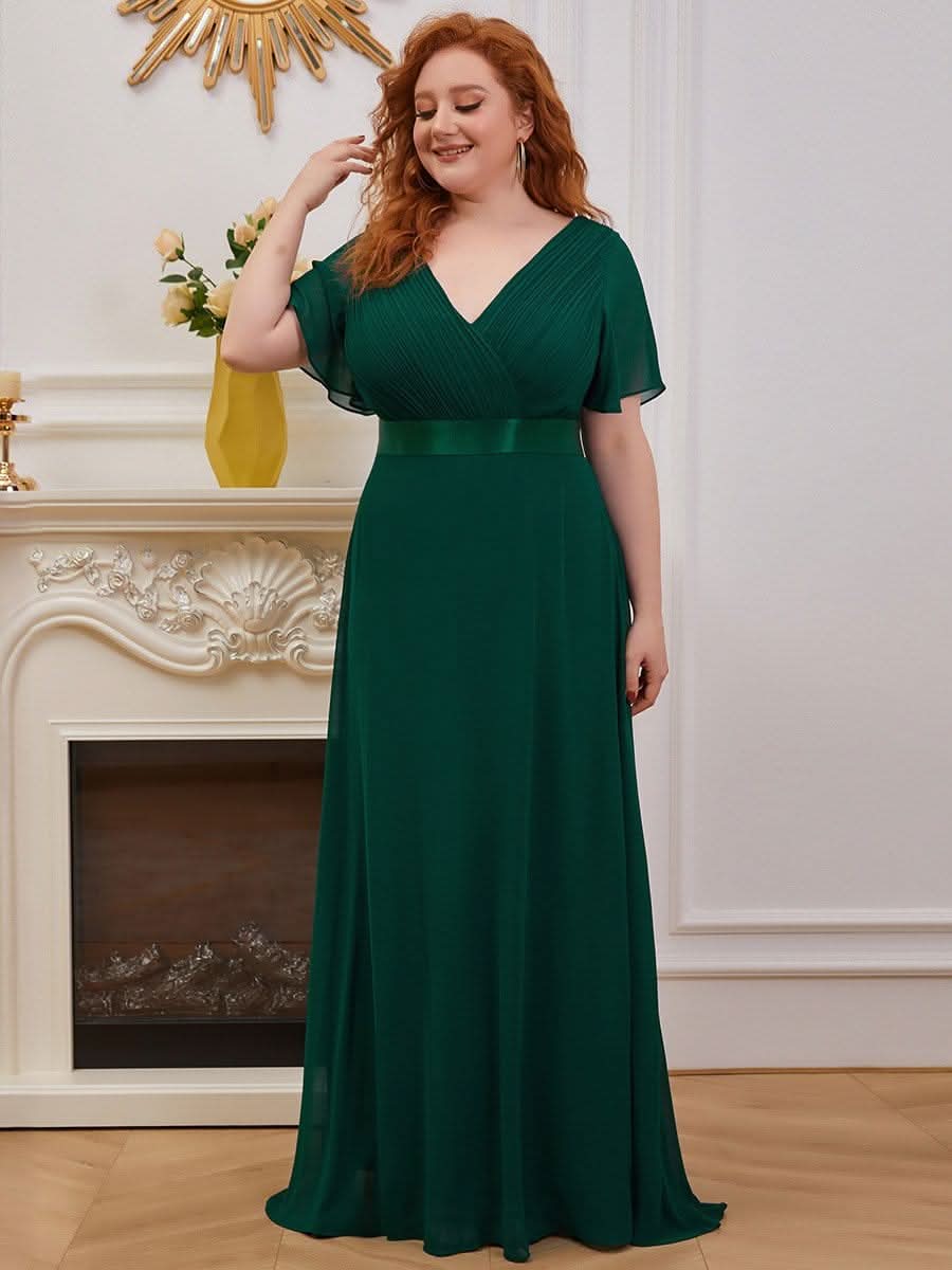 Damen V-Ausschnitt Lange Chiffon Abendkleider mit Schleppe #Farbe_Dunkel Gruen Damen V-Ausschnitt Lange Chiffon Abendkleider mit Schleppe #Farbe_Dunkel Gruen