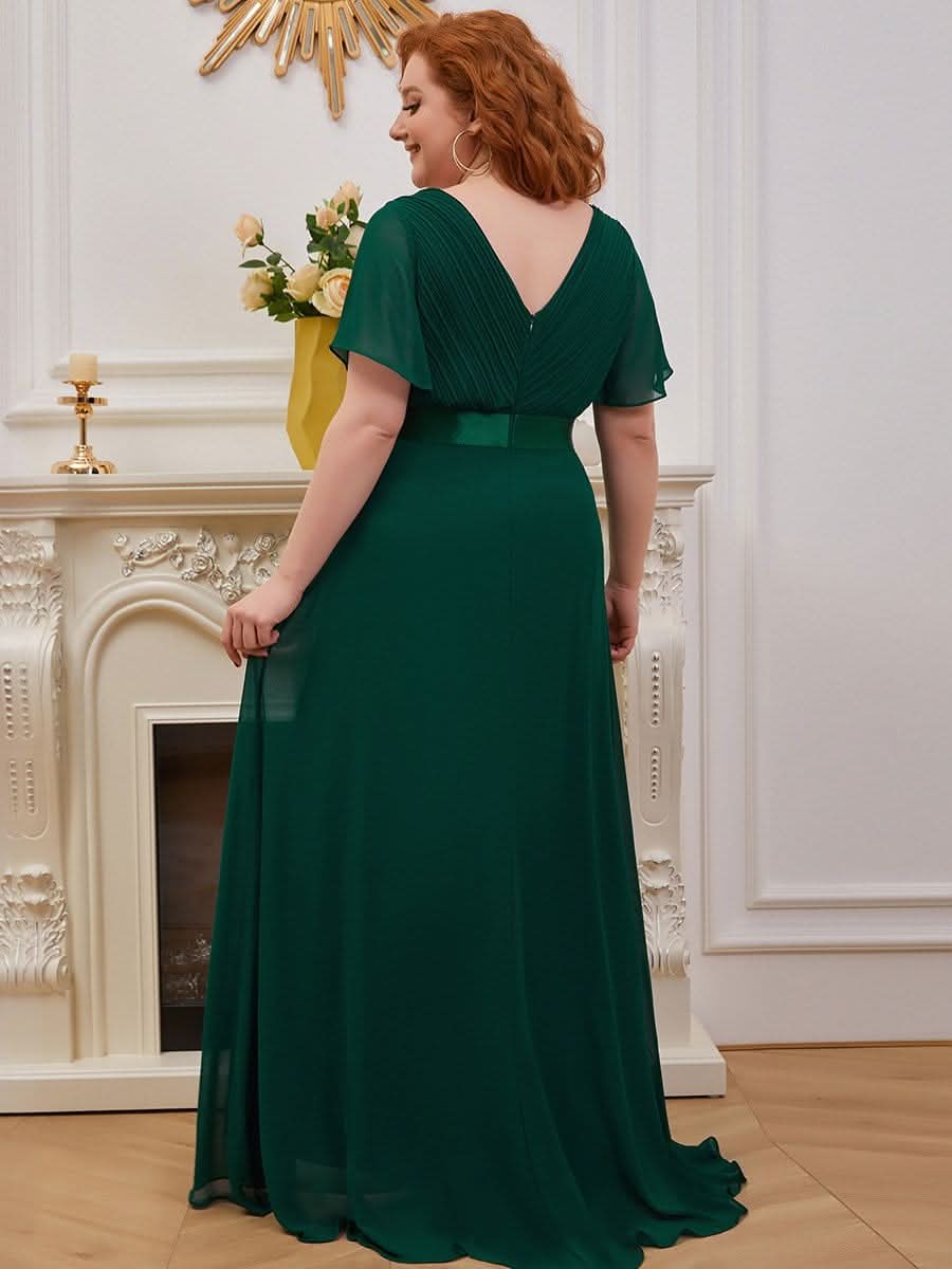 Damen V-Ausschnitt Lange Chiffon Abendkleider mit Schleppe #Farbe_Dunkel Gruen Damen V-Ausschnitt Lange Chiffon Abendkleider mit Schleppe #Farbe_Dunkel Gruen