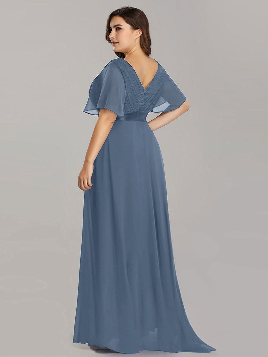 Damen V-Ausschnitt Lange Chiffon Abendkleider mit Schleppe #Farbe_Dusty Navy Damen V-Ausschnitt Lange Chiffon Abendkleider mit Schleppe #Farbe_Dusty Navy