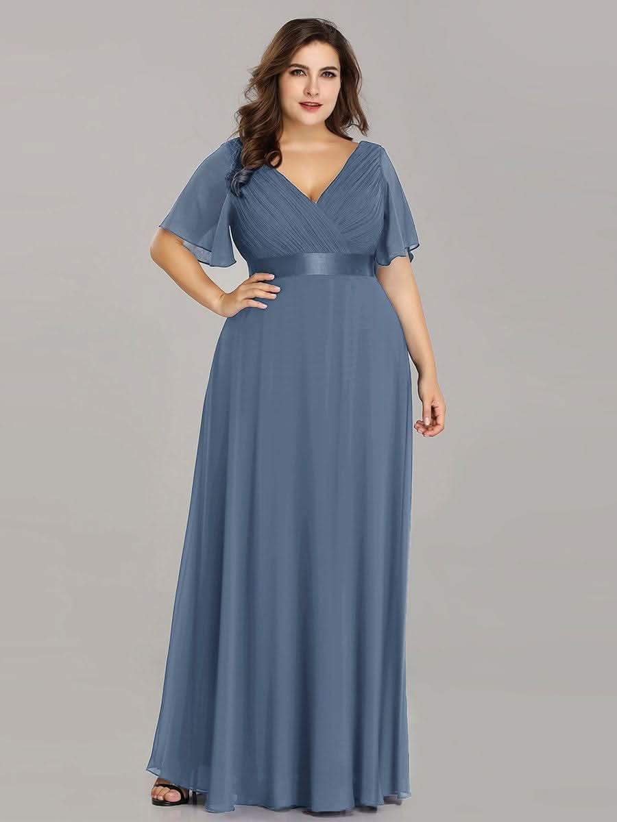 Damen V-Ausschnitt Lange Chiffon Abendkleider mit Schleppe #Farbe_Dusty Navy Damen V-Ausschnitt Lange Chiffon Abendkleider mit Schleppe #Farbe_Dusty Navy