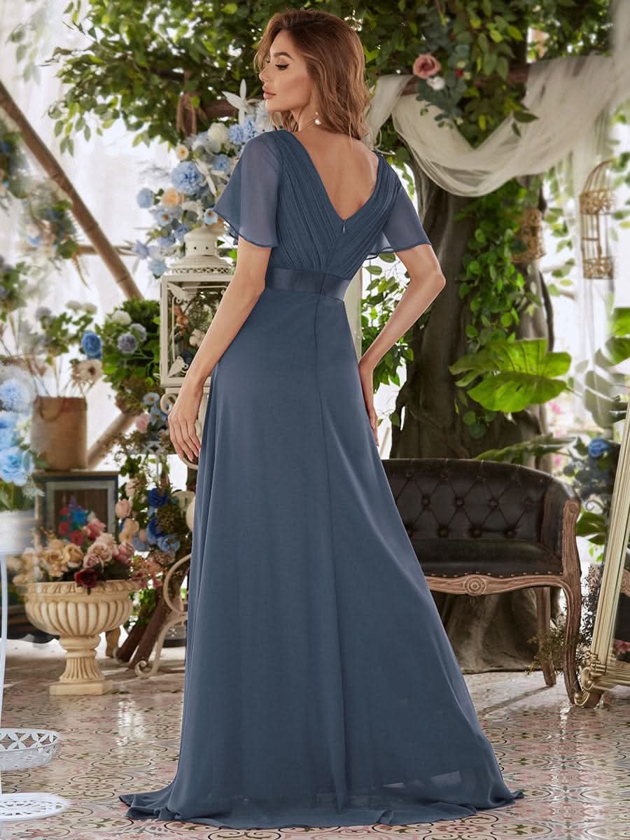 Größe Nach Maß Damen V-Ausschnitt Lange Chiffon Abendkleider mit Schleppe 09890