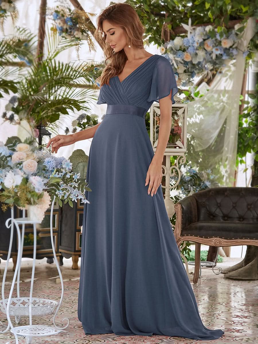 Größe Nach Maß Damen V-Ausschnitt Lange Chiffon Abendkleider mit Schleppe 09890