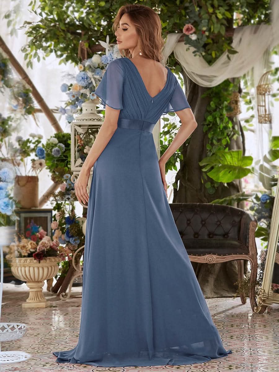 Damen V-Ausschnitt Lange Chiffon Abendkleider mit Schleppe #Farbe_Dusty Navy Damen V-Ausschnitt Lange Chiffon Abendkleider mit Schleppe #Farbe_Dusty Navy