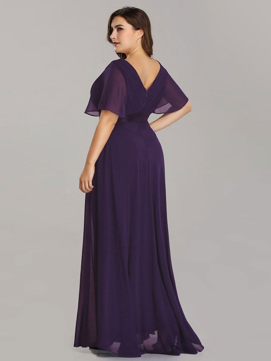 Damen V-Ausschnitt Lange Chiffon Abendkleider mit Schleppe #Farbe_Dunkel Violett Damen V-Ausschnitt Lange Chiffon Abendkleider mit Schleppe #Farbe_Dunkel Violett
