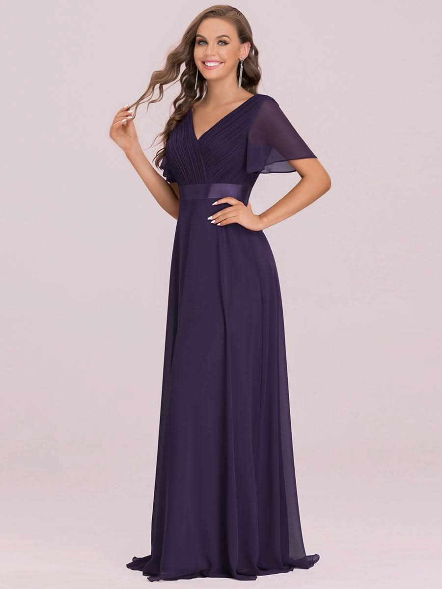 Größe Nach Maß Damen V-Ausschnitt Lange Chiffon Abendkleider mit Schleppe 09890