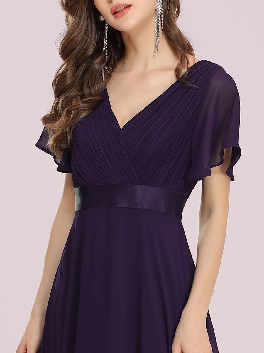 Damen V-Ausschnitt Lange Chiffon Abendkleider mit Schleppe #Farbe_Dunkel Violett Damen V-Ausschnitt Lange Chiffon Abendkleider mit Schleppe #Farbe_Dunkel Violett