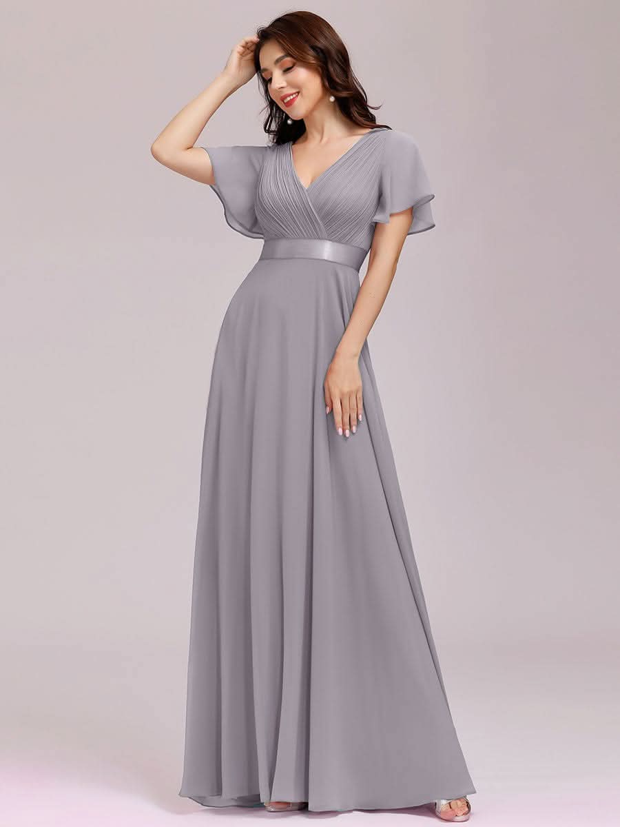 Größe Nach Maß Damen V-Ausschnitt Lange Chiffon Abendkleider mit Schleppe 09890