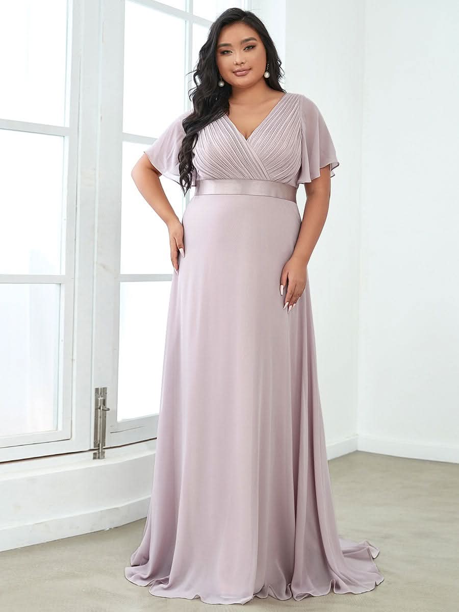 FlatterÄrmel langes Brautjungfernkleid in äbergröße #Farbe_Lilac