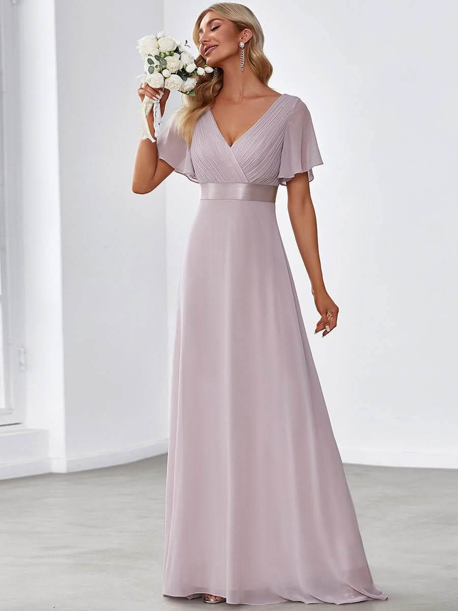 Minimalistisches A-Line Maxi Chiffon Brautkleid mit Satingürtel #Farbe_Lilac