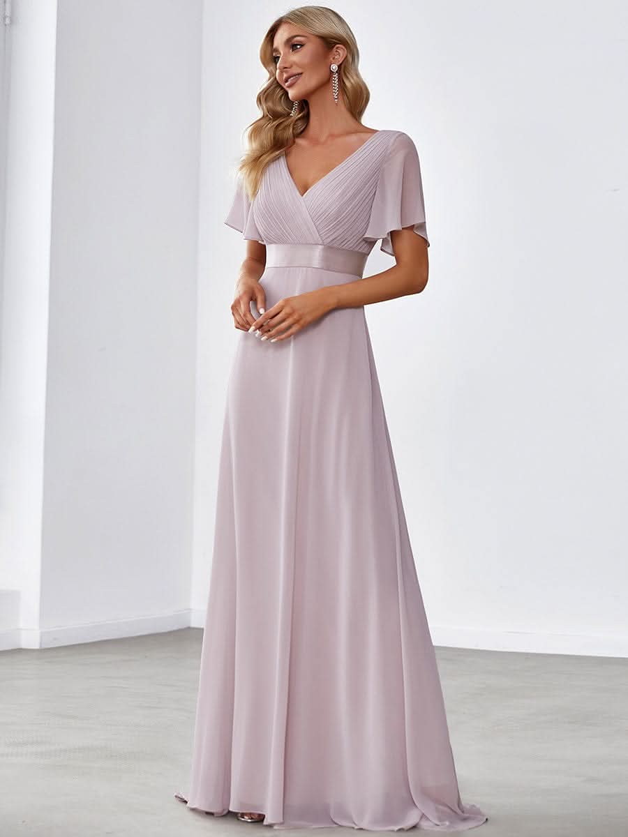 Minimalistisches A-Line Maxi Chiffon Brautkleid mit Satingürtel #Farbe_Lilac