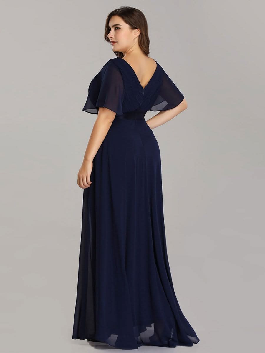 Damen V-Ausschnitt Chiffon Lange Abendkleider mit Schleppe #Farbe_Navy Blau Damen V-Ausschnitt Chiffon Lange Abendkleider mit Schleppe #Farbe_Navy Blau