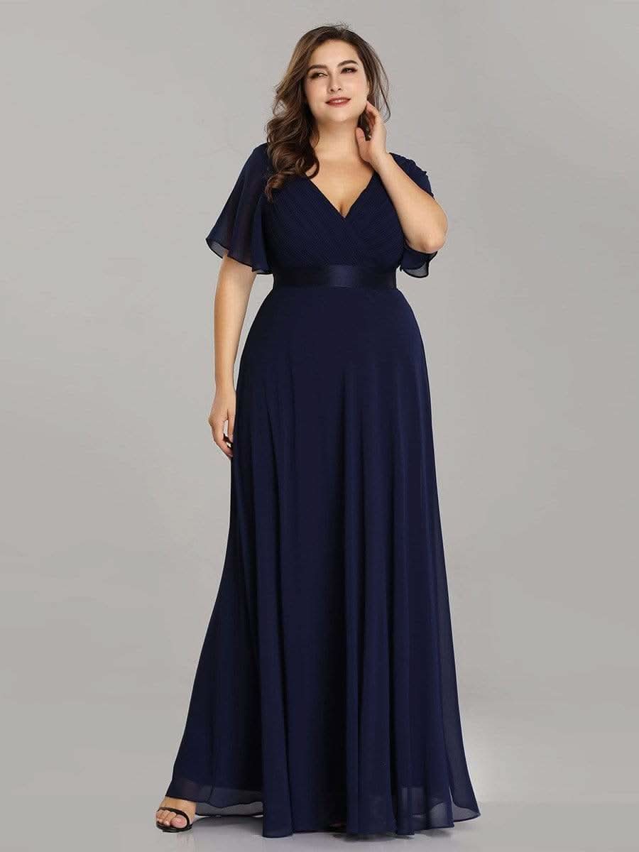 Langes Brautjungfernkleid mit Empire-Taille und kurzen, flatternden Ärmeln #Farbe_Navy Blau