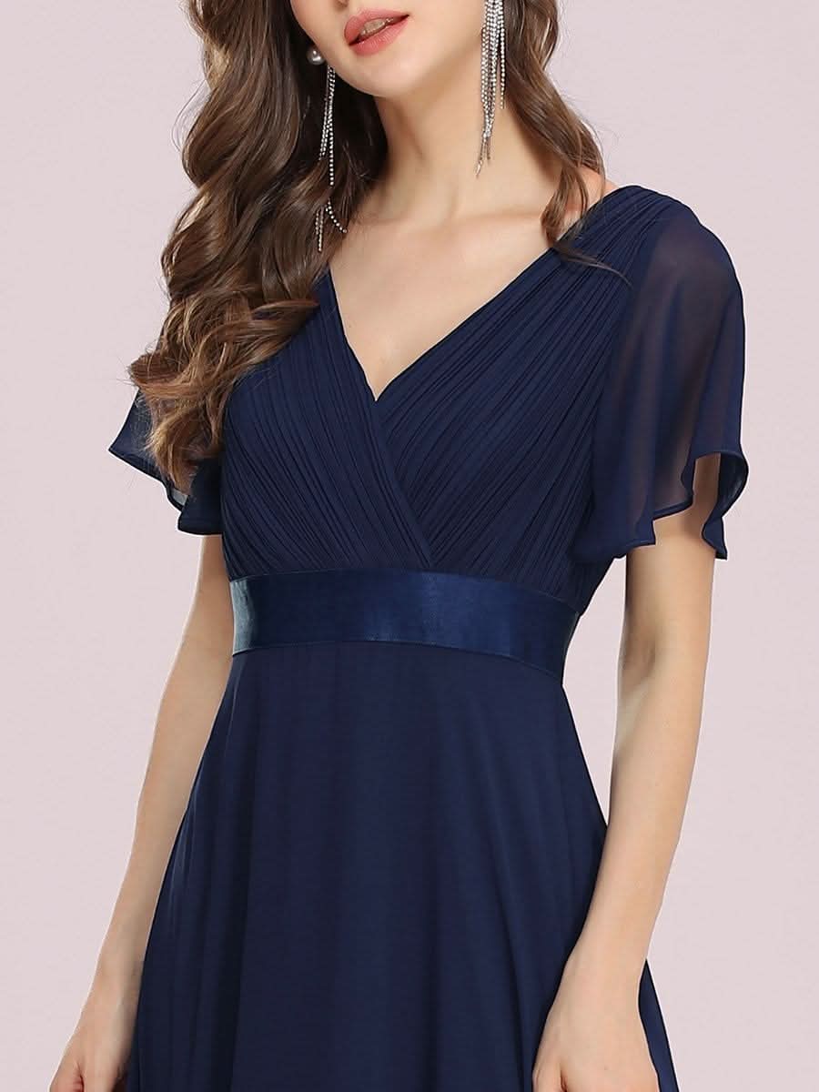 Damen V-Ausschnitt Chiffon Lange Abendkleider mit Schleppe #Farbe_Navy Blau Damen V-Ausschnitt Chiffon Lange Abendkleider mit Schleppe #Farbe_Navy Blau