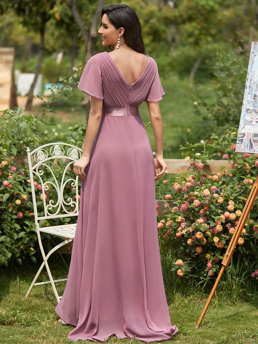 Damen V-Ausschnitt Chiffon Lange Abendkleider mit Schleppe #Farbe_Orchid Damen V-Ausschnitt Chiffon Lange Abendkleider mit Schleppe #Farbe_Orchid