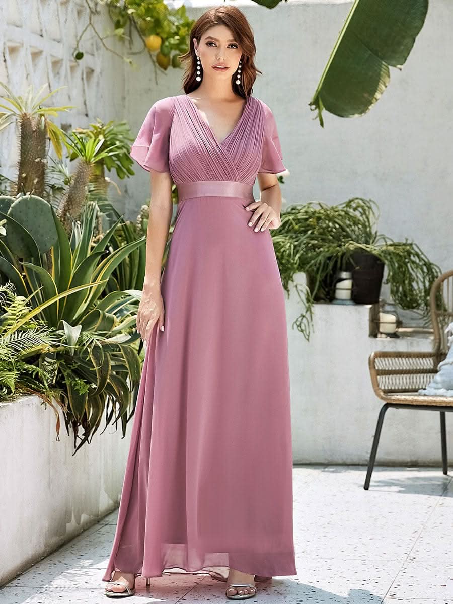 Größe Nach Maß Damen V-Ausschnitt Lange Chiffon Abendkleider mit Schleppe 09890