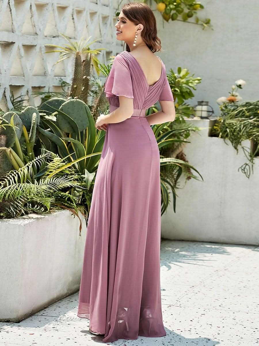 Damen V-Ausschnitt Chiffon Lange Abendkleider mit Schleppe #Farbe_Orchid Damen V-Ausschnitt Chiffon Lange Abendkleider mit Schleppe #Farbe_Orchid