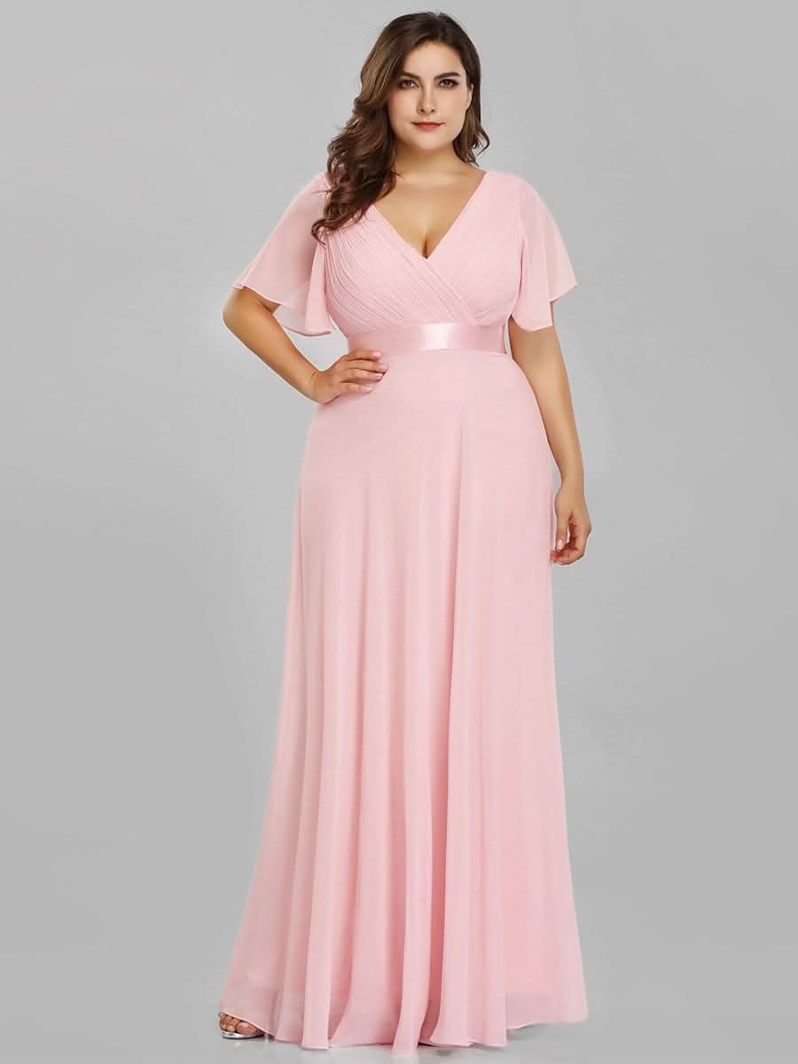 Damen V-Ausschnitt Chiffon Lange Abendkleider mit Schleppe #Farbe_Rosa Damen V-Ausschnitt Chiffon Lange Abendkleider mit Schleppe #Farbe_Rosa