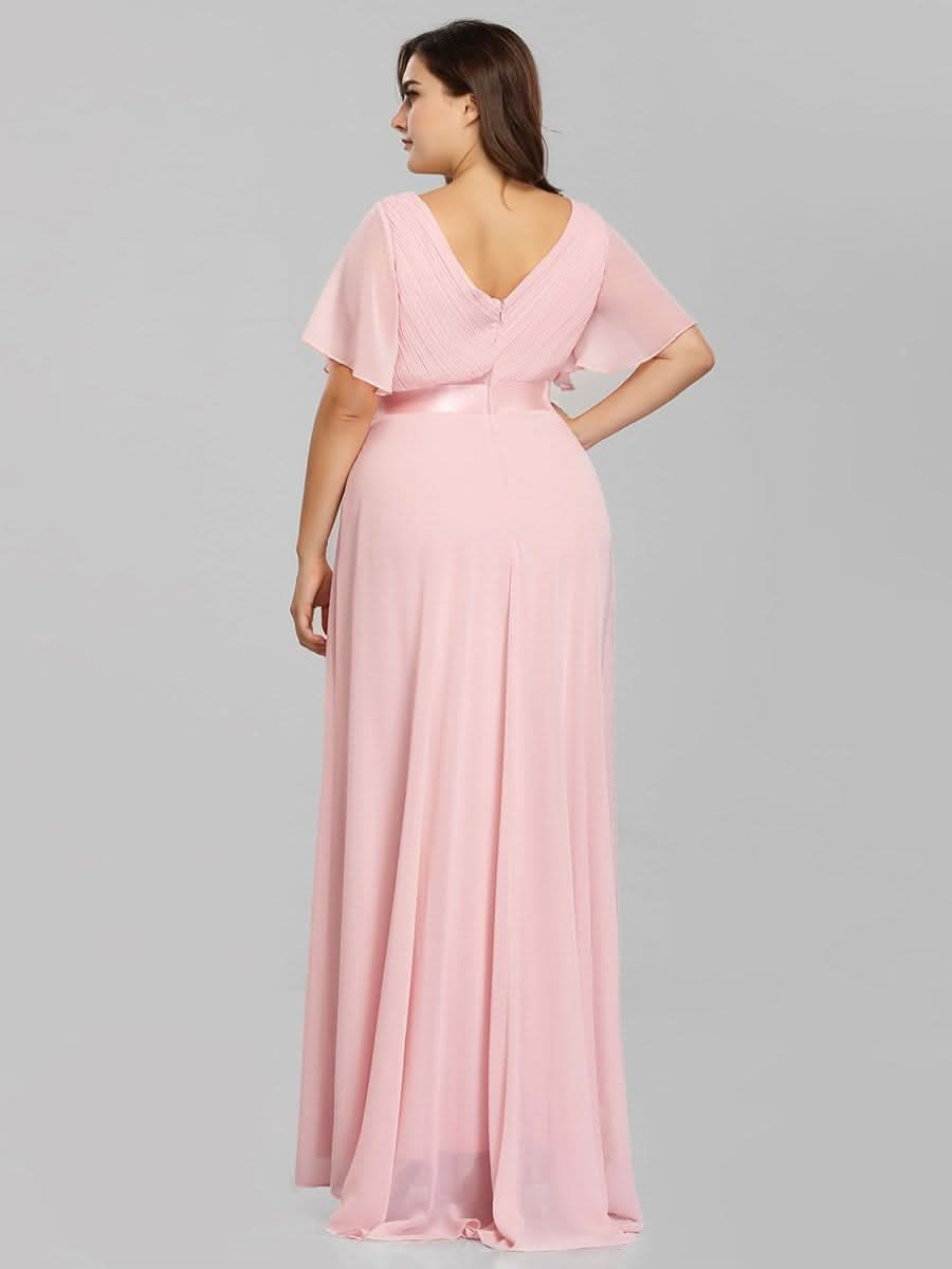 Damen V-Ausschnitt Chiffon Lange Abendkleider mit Schleppe #Farbe_Rosa Damen V-Ausschnitt Chiffon Lange Abendkleider mit Schleppe #Farbe_Rosa