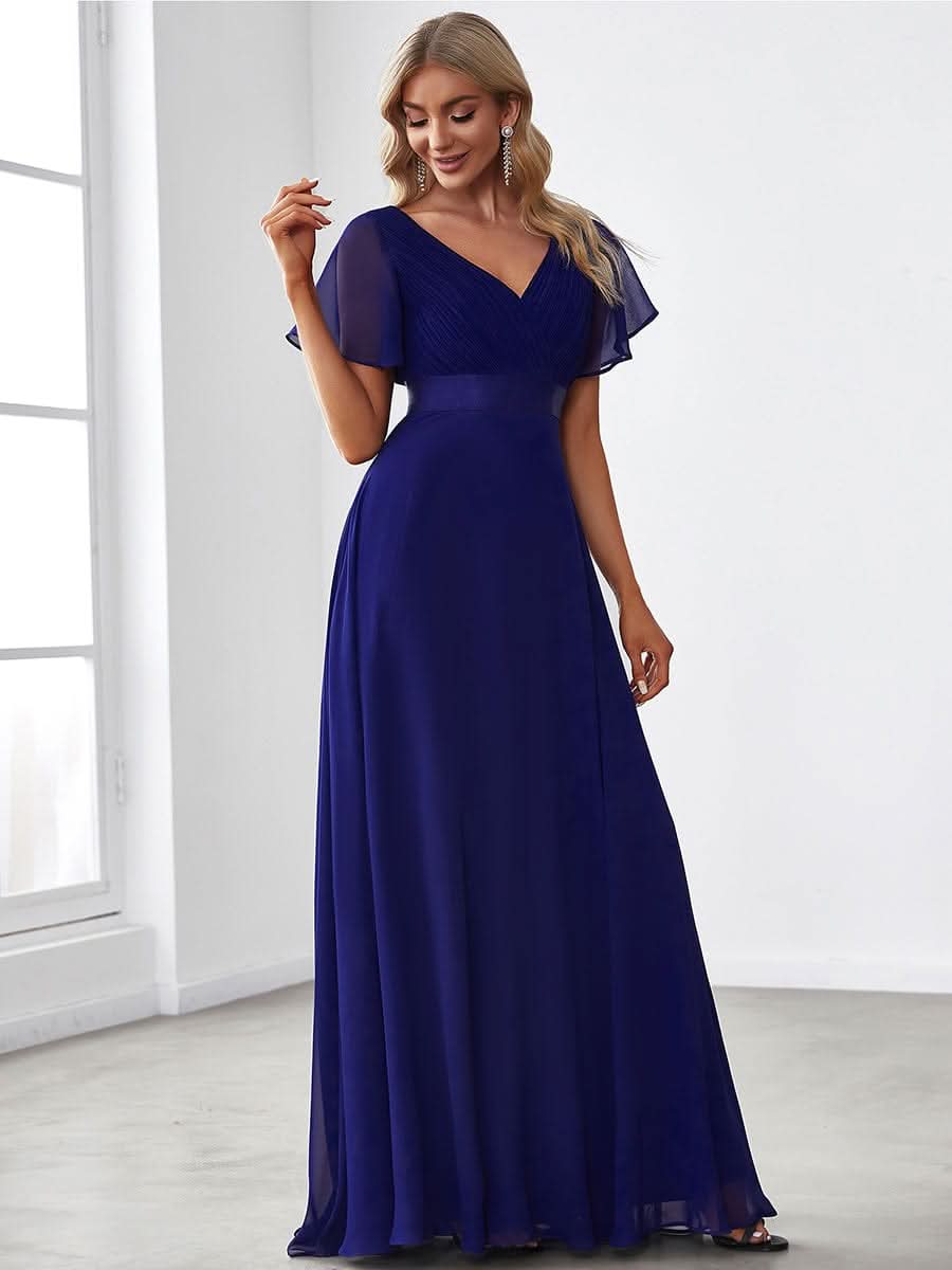 Damen V-Ausschnitt Chiffon Lange Abendkleider mit Schleppe #Farbe_Koenigsblau Damen V-Ausschnitt Chiffon Lange Abendkleider mit Schleppe #Farbe_Koenigsblau