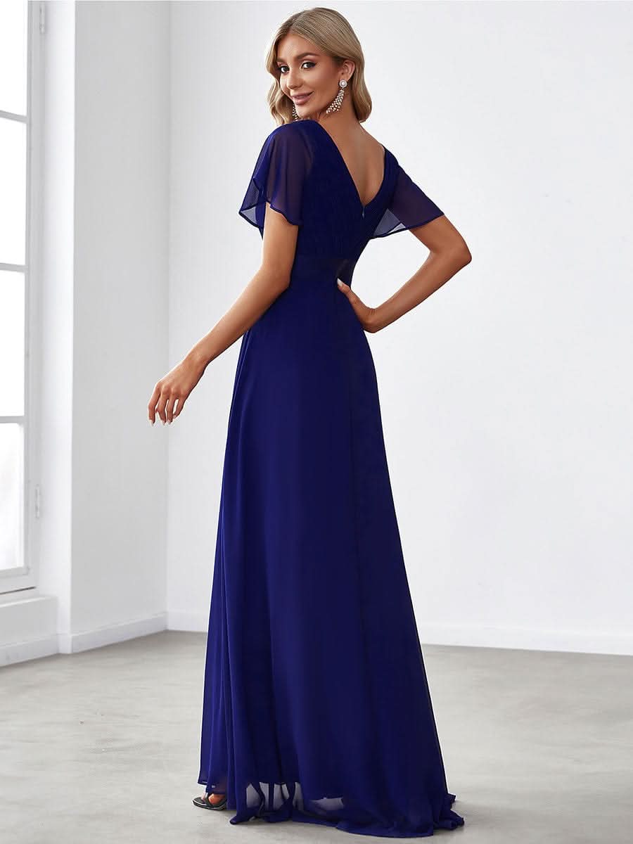 Damen V-Ausschnitt Chiffon Lange Abendkleider mit Schleppe #Farbe_Koenigsblau Damen V-Ausschnitt Chiffon Lange Abendkleider mit Schleppe #Farbe_Koenigsblau