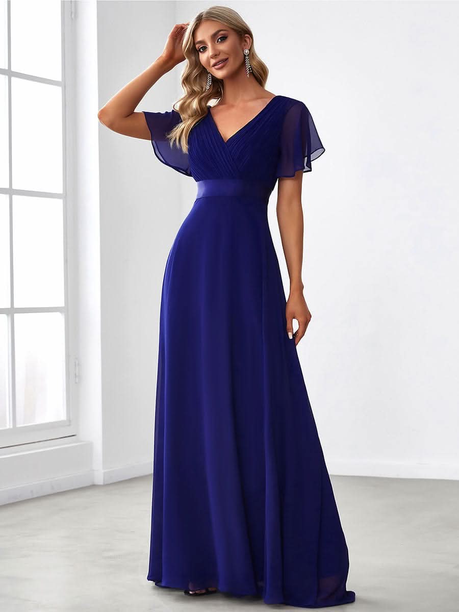 Damen V-Ausschnitt Chiffon Lange Abendkleider mit Schleppe #Farbe_Koenigsblau Damen V-Ausschnitt Chiffon Lange Abendkleider mit Schleppe #Farbe_Koenigsblau