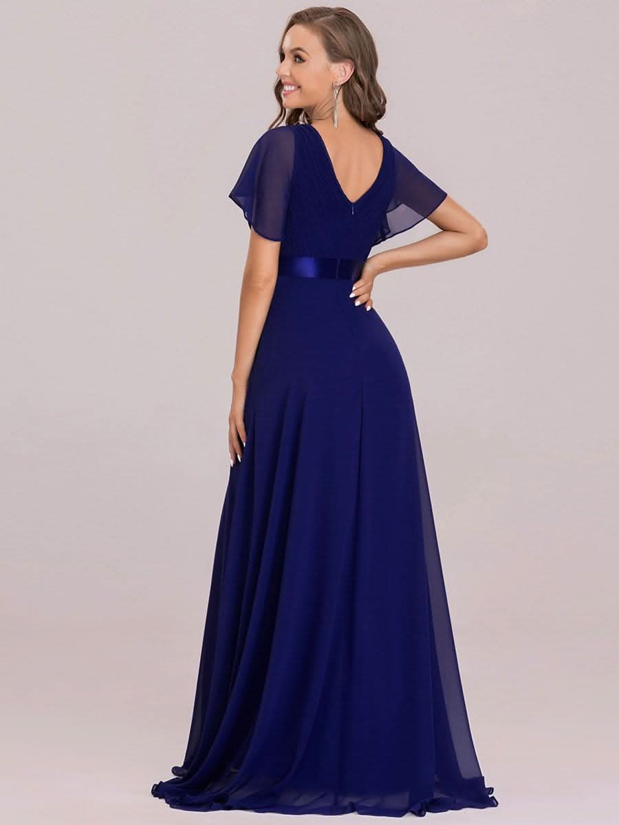 Damen V-Ausschnitt Chiffon Lange Abendkleider mit Schleppe #Farbe_Koenigsblau Damen V-Ausschnitt Chiffon Lange Abendkleider mit Schleppe #Farbe_Koenigsblau