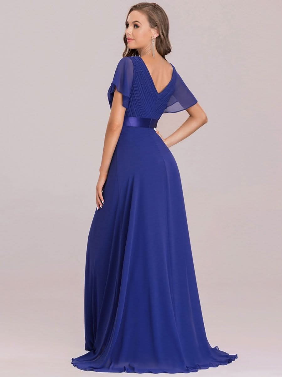 Damen V-Ausschnitt Chiffon Lange Abendkleider mit Schleppe #Farbe_Saphirblau Damen V-Ausschnitt Chiffon Lange Abendkleider mit Schleppe #Farbe_Saphirblau