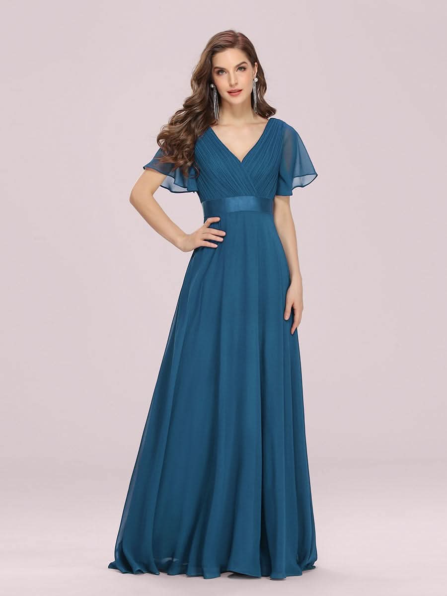 Größe Nach Maß Damen V-Ausschnitt Lange Chiffon Abendkleider mit Schleppe 09890