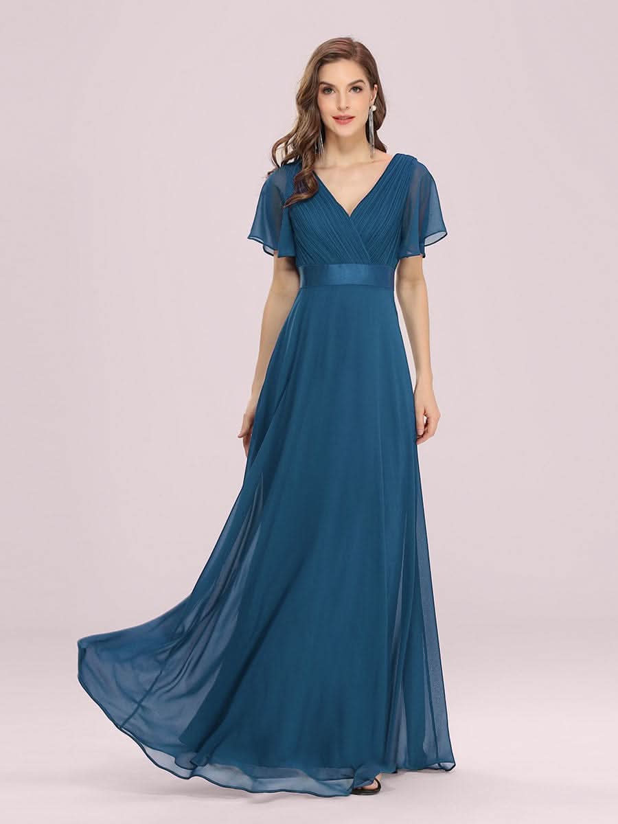 Größe Nach Maß Damen V-Ausschnitt Lange Chiffon Abendkleider mit Schleppe 09890