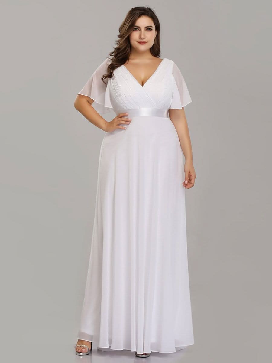 Damen V-Ausschnitt Chiffon Lange Abendkleider mit Schleppe #Farbe_Weiss Damen V-Ausschnitt Chiffon Lange Abendkleider mit Schleppe #Farbe_Weiss