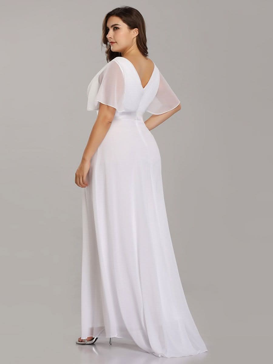 Damen V-Ausschnitt Chiffon Lange Abendkleider mit Schleppe #Farbe_Weiss Damen V-Ausschnitt Chiffon Lange Abendkleider mit Schleppe #Farbe_Weiss